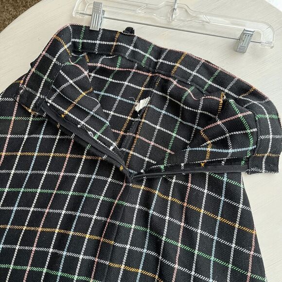 VTG 50s Full Circle Maxi Skirt w/ Pastel Plaid Lines on Black Wool Blend - Picture 9 of 14